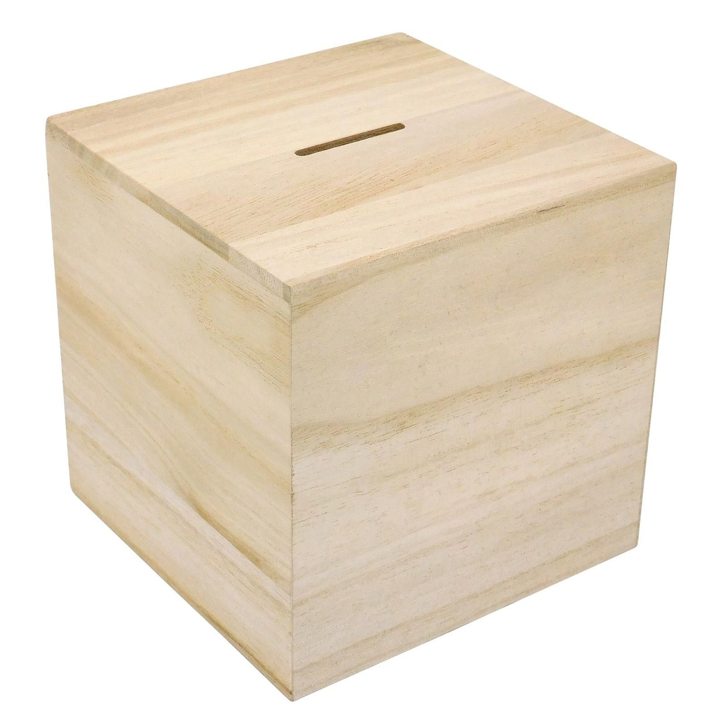 Plain Wooden 12 cm Cube Shaped Money Box Paint and Decorate