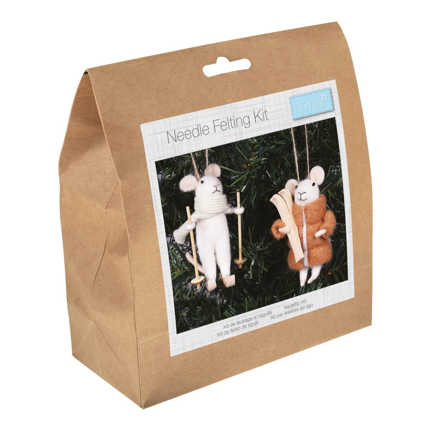 Winter Sports Mice Duo Needle Felting Crafting Kit Cute Decorations Toys Beginner Friendly