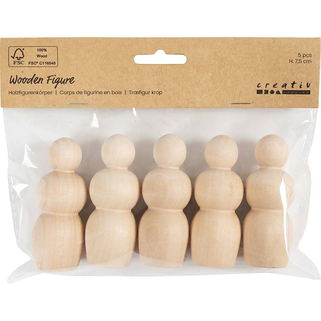 Wooden Figure Bodies Hourglass Shape 5 Pack 7.5cm - Paint Decorate Create - Home-Crafts