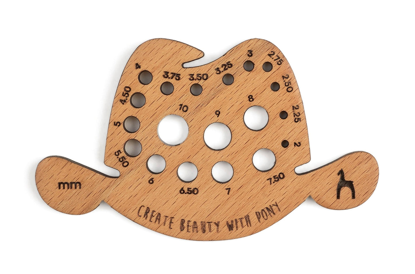 Wooden Knitting Gauge Hat Shaped - 2mm to 10mm