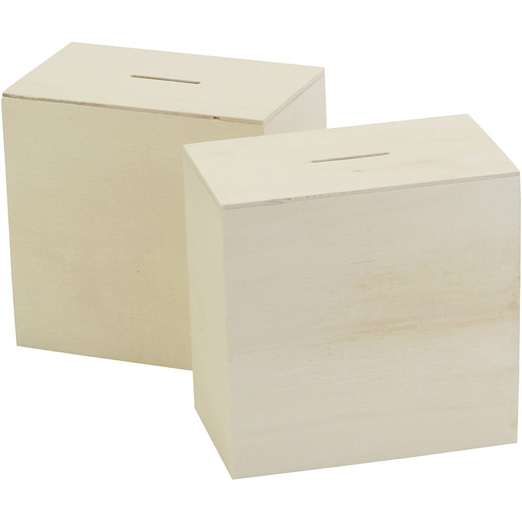 Wooden Money Box 10x10x6 cm x 1 - Home - Crafts