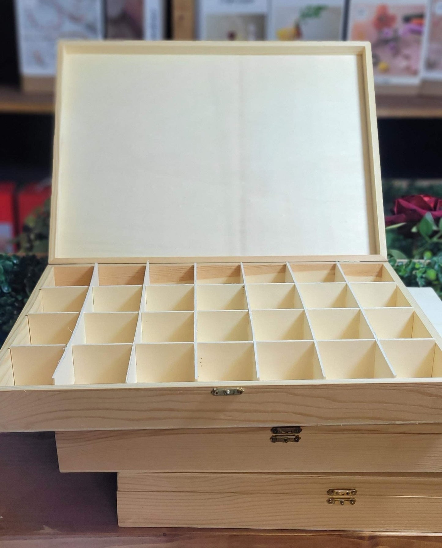 Wooden Plain Unfinished 28 Compartment Box - Seconds - Home - Crafts