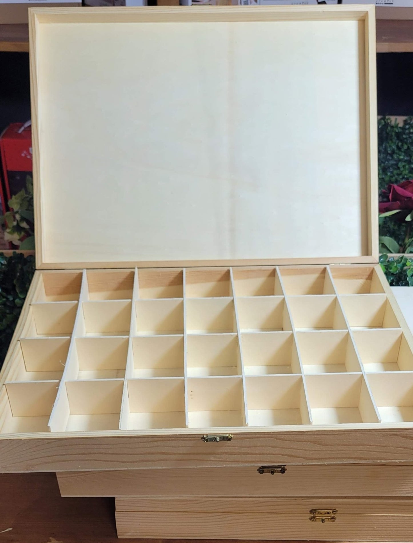 Wooden Plain Unfinished 28 Compartment Box - Seconds - Home - Crafts