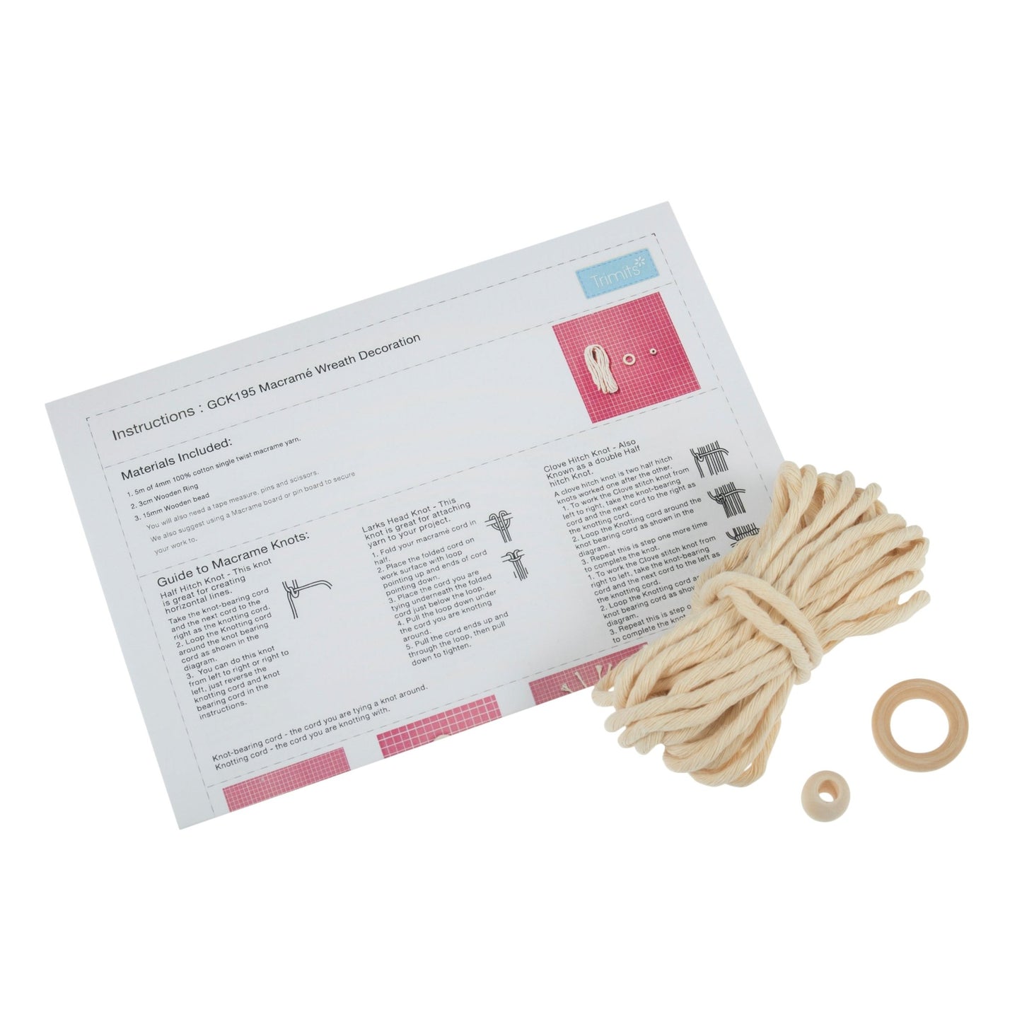 Wreath: Natural Begginers Macramé Kit - All Materials & Instructions Included