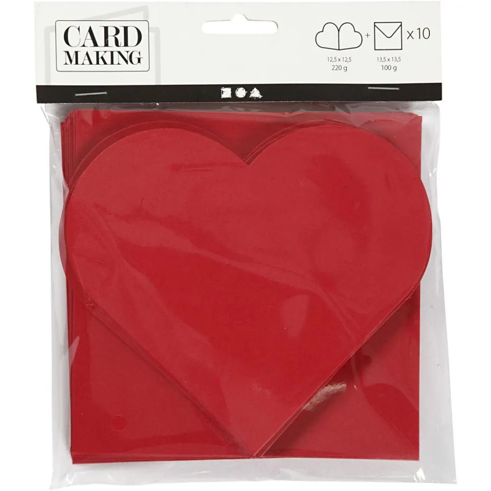 10 x Red Heart Shaped Blank Cards 12.5cm & Envelopes Hammer Finish Craft Making