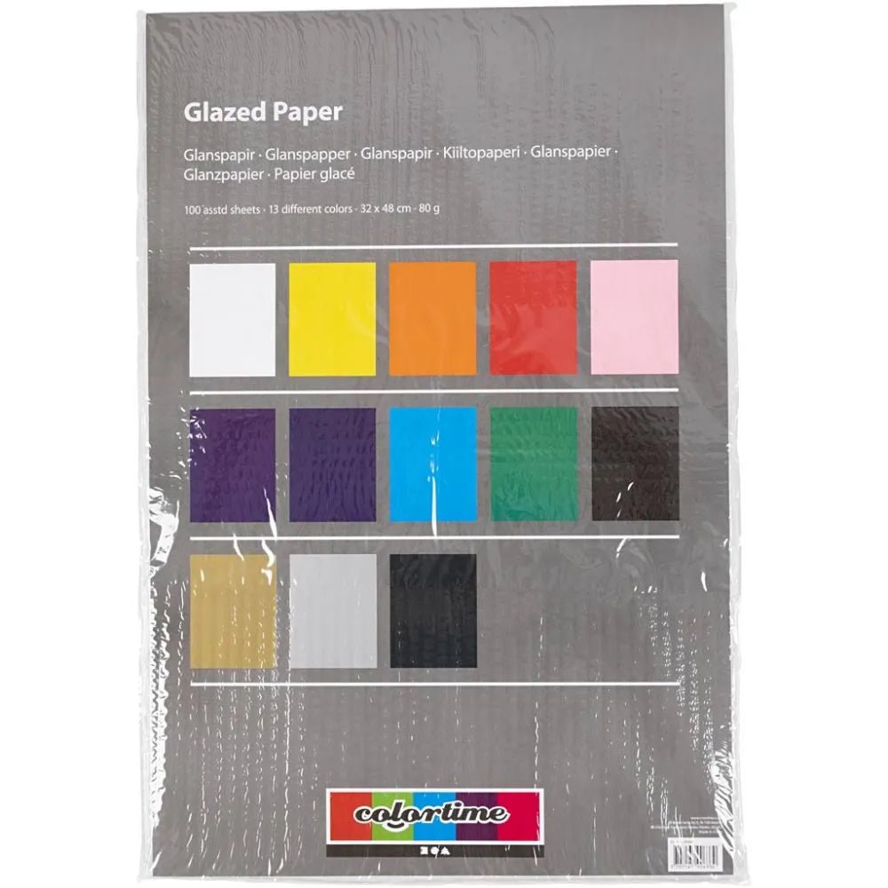100 x Glazed Paper Sheets 13 Assorted Colours Christmas Decorations Crafts 80g