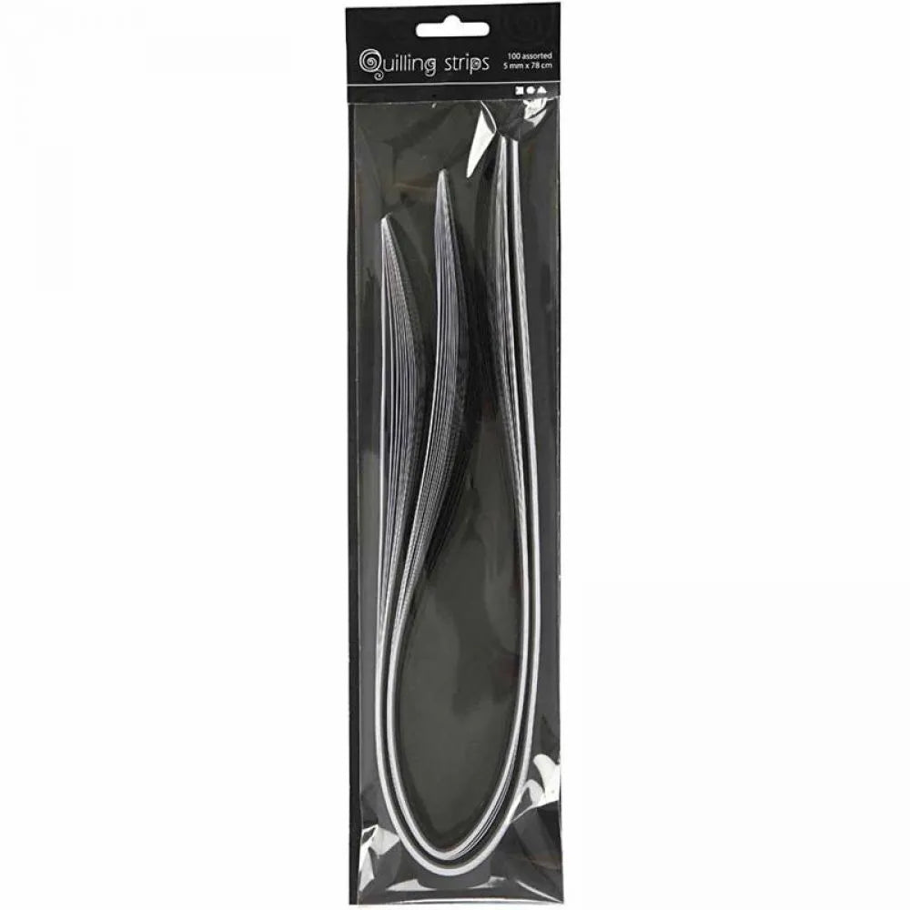 100 x Quilling Strips 78cm 120gsm Black White Grey Paper Cards Bulk Crafts L 78cm
