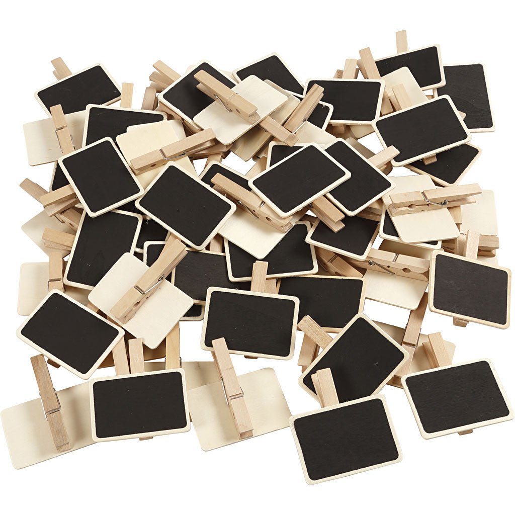100 x Wooden Small Message Blackboard Signs With Clothes Peg Decoration Crafts 6.8x4.7 cm - Home - Crafts