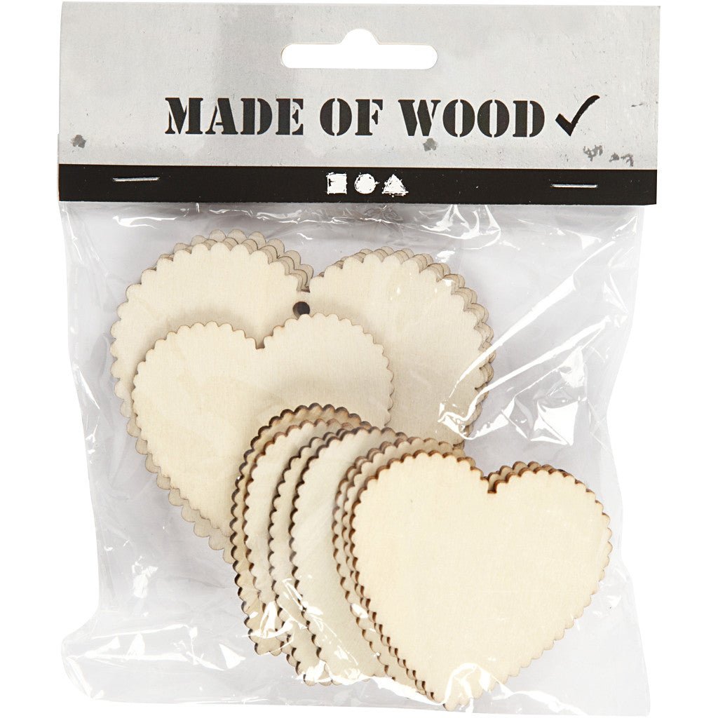 12 x Assorted Size Wooden Hearts With Suspension Hole Decoration Crafts 5.1x5.1 cm - Home - Crafts