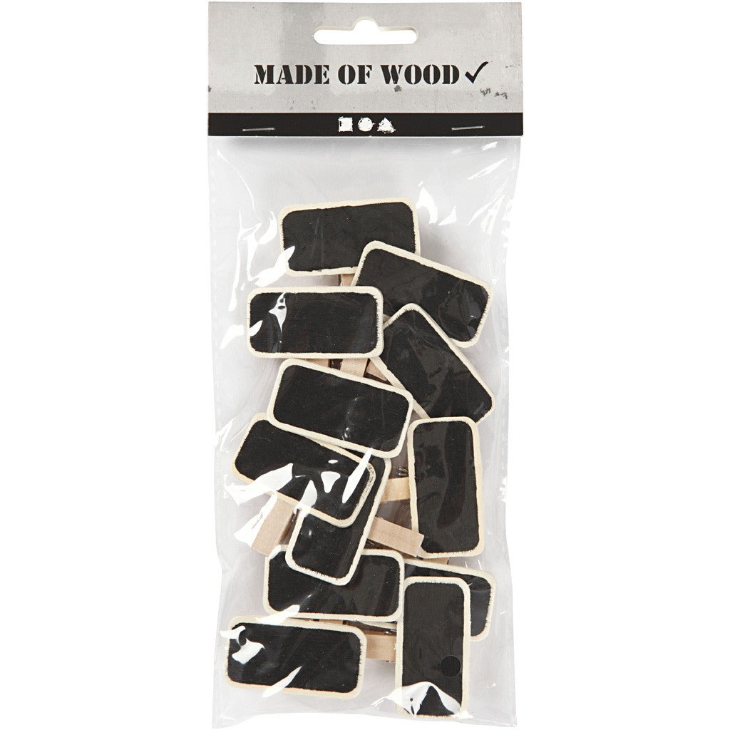 12 x Wooden Small Message Blackboard Sign With Clothes Peg Decoration Crafts 4x2 cm - Home - Crafts