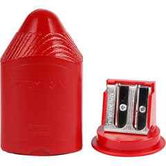 1 x Two Hole Pencil Sharpener Stationary D:9-12mm H:8.5cm With Shaving Canister