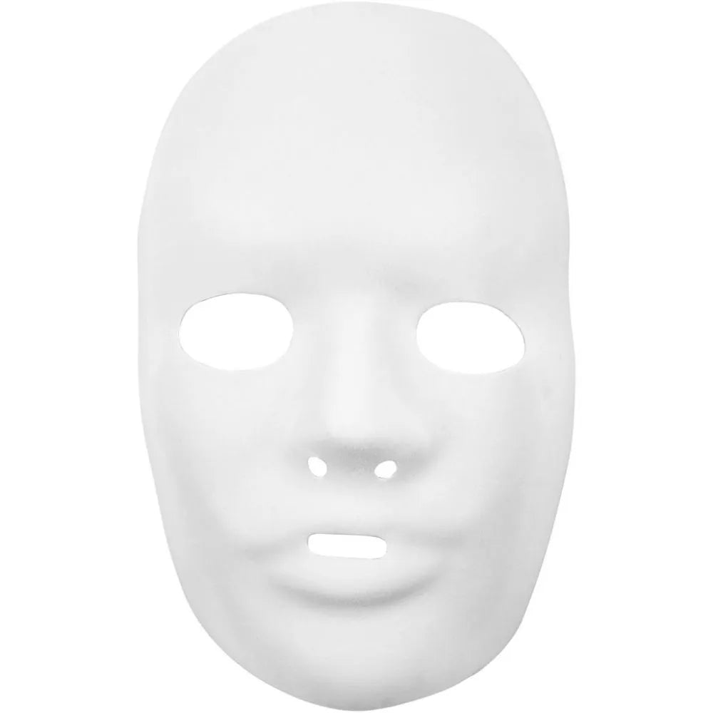 2 x Full Face Form Pressed Plastic Mask Elastic Headband Paint Decorate 15.5cm
