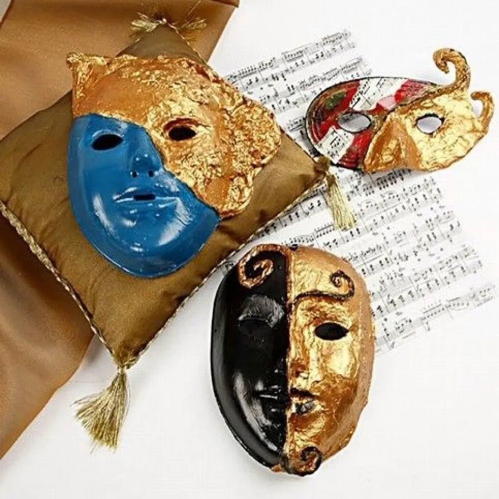 2 x Full Face Form Pressed Plastic Mask Elastic Headband To Paint Decorate 14cm