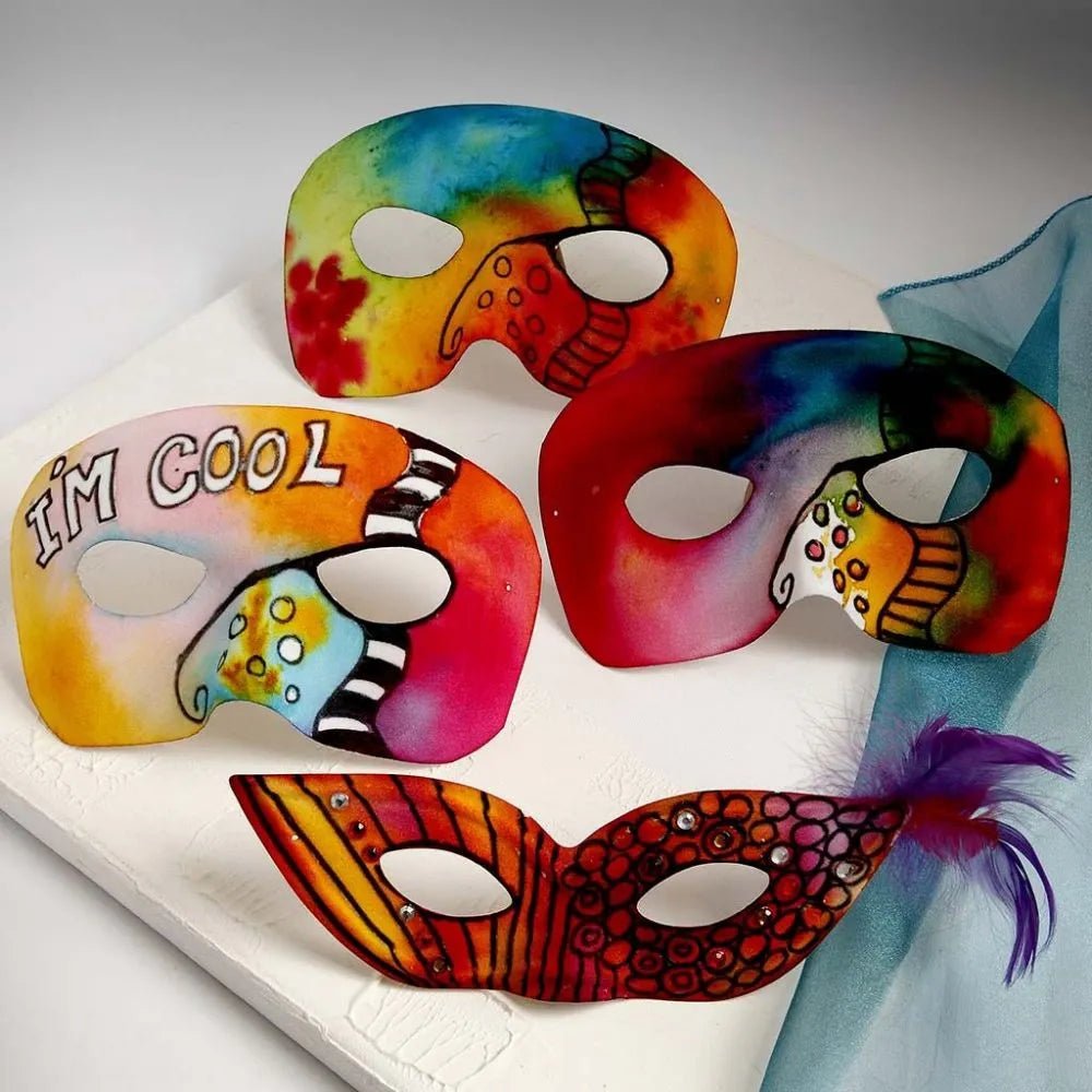 2 x Harlequin Face Form Pressed Plastic Mask Elastic Headband To Paint Decorate