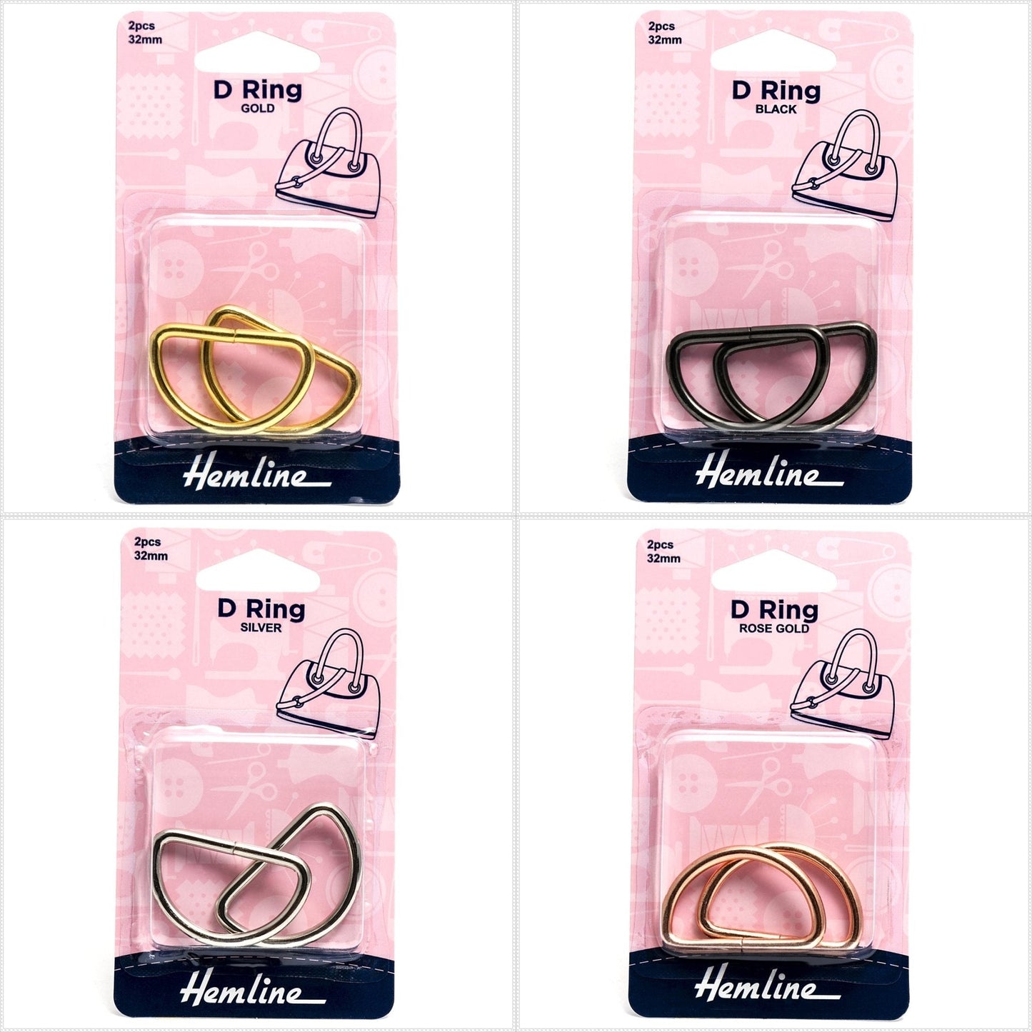 2 x Hemline D Shaped Alloy Rings Macramé Bag Making Crafts 32mm - Select Colour - Home - Crafts