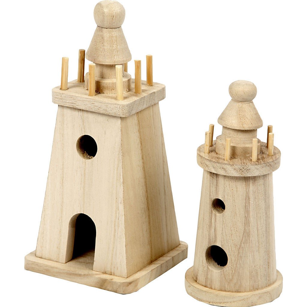 2 x Paulownia Wood Lighthouses Decoration Crafts 18x8 cm - Home - Crafts