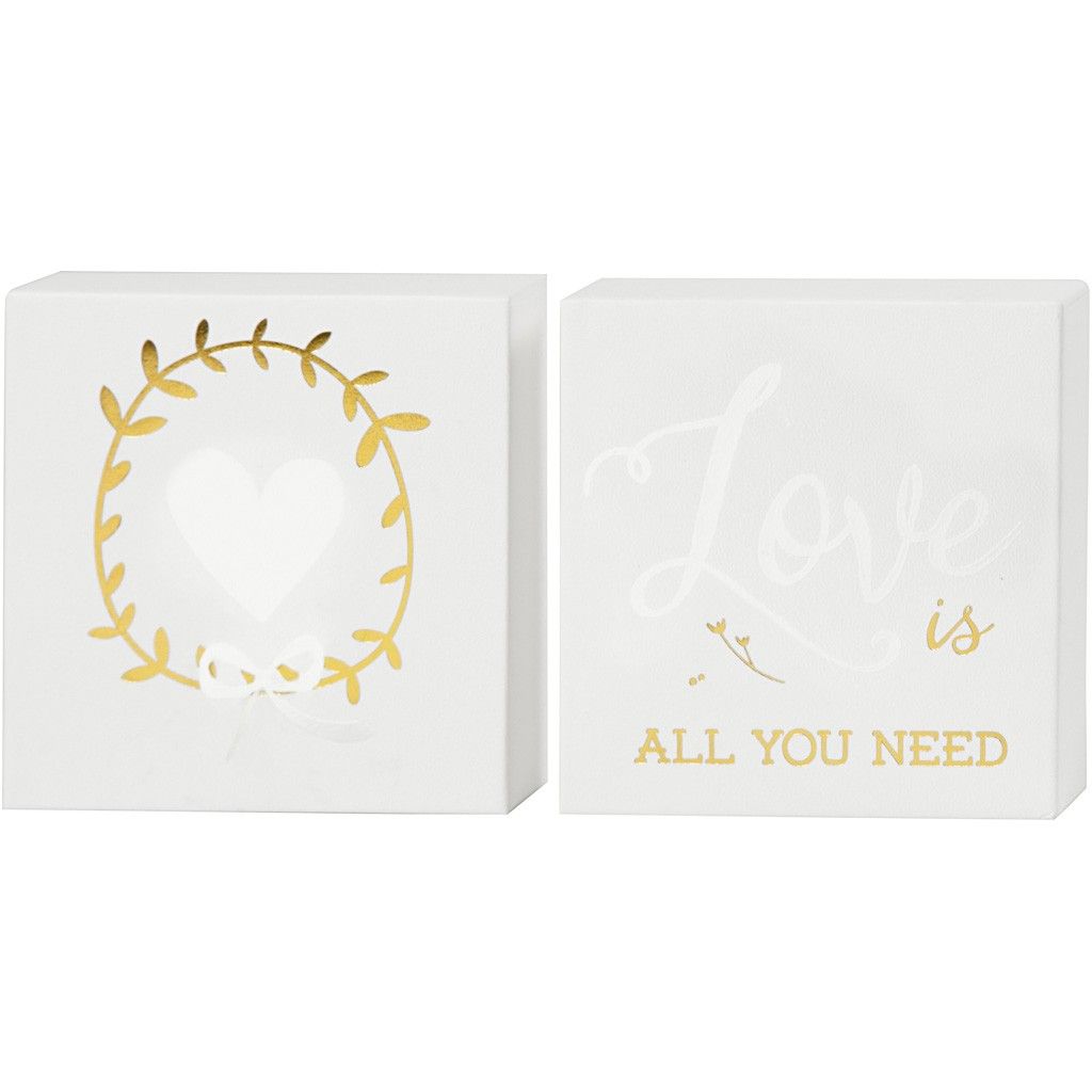 2 x Watercolour White Lacquered Square Canvas With Gold Foil Love Motif To Paint - Home - Crafts