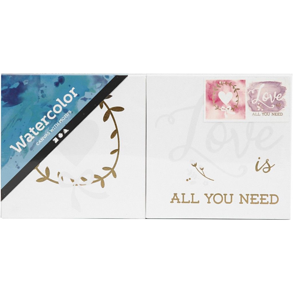 2 x Watercolour White Lacquered Square Canvas With Gold Foil Love Motif To Paint - Home - Crafts