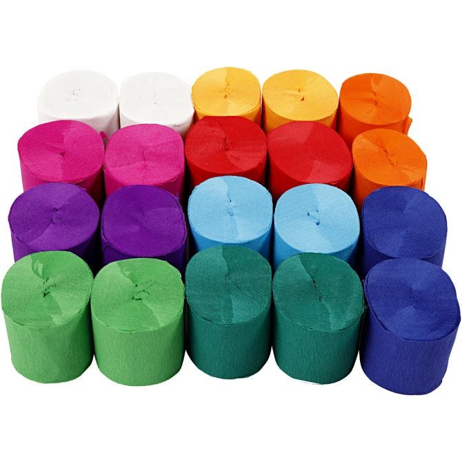 20 x 20metres Crepe Paper 5cm Streamers Assorted Bright Colours Party Craft Christmas - Home - Crafts