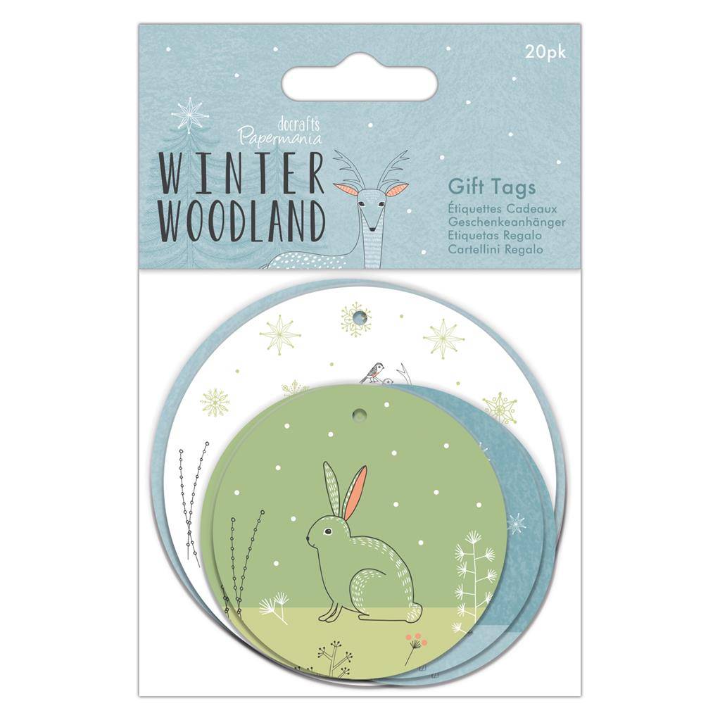 20 x Papermania Winter Woodland Printed Round Gift Tags Assorted Designs 8cm/6cm Scrapbooking Crafts - Home - Crafts