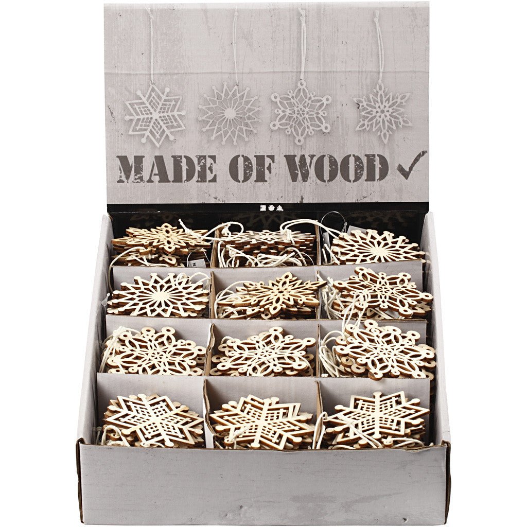 200 x Light Wood Ornaments With Suspension Cord Hanging Decoration Crafts 7 cm - Home - Crafts