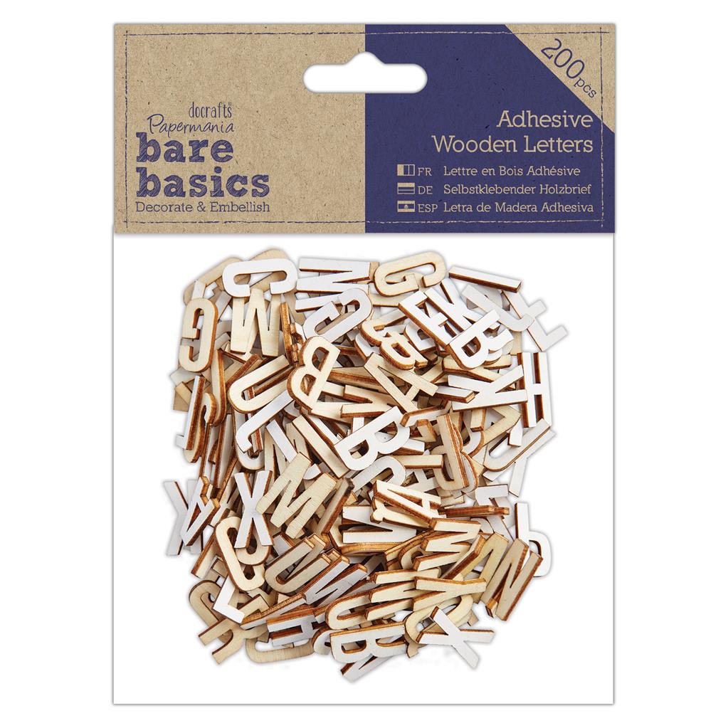 200 x Papermania Bare Basics Adhesive Letters Wooden Decorations Scrapbooking Crafts - Home - Crafts