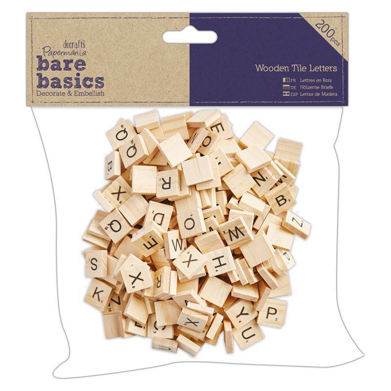 200 x Papermania Bare Basics Tile Letters Wooden Decorations Scrapbooking 1.5 cm - Home - Crafts