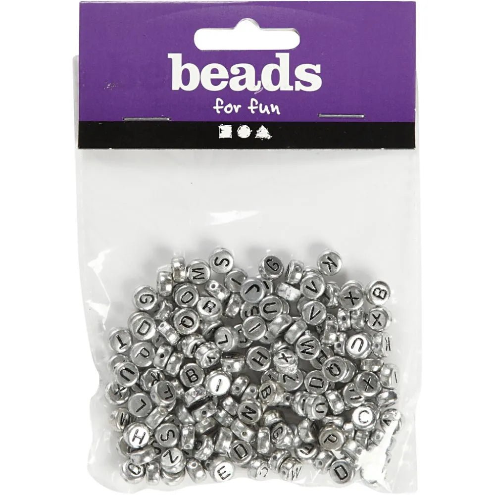 200 x Round Silver Colour Plastic Letter Beads Jewellery Making Supplies Crafts
