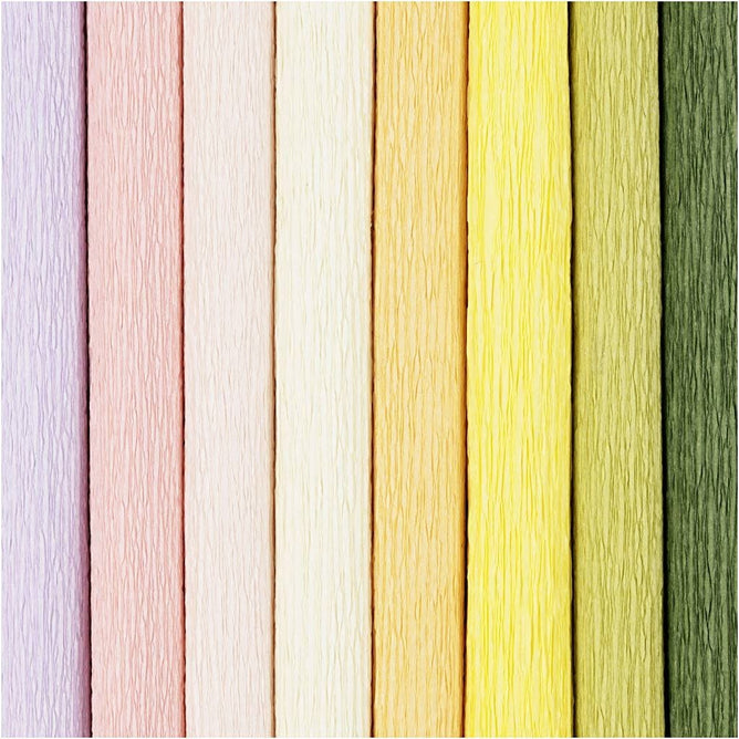 Crepe Paper 25x60cm Crêpe 180% 105g Pastel Colours 8 Sheets Stretchable Decor
