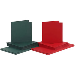 50 x Paper Cards Envelopes Sets Green Red Christmas Greeting Invitation 15cm SQ
