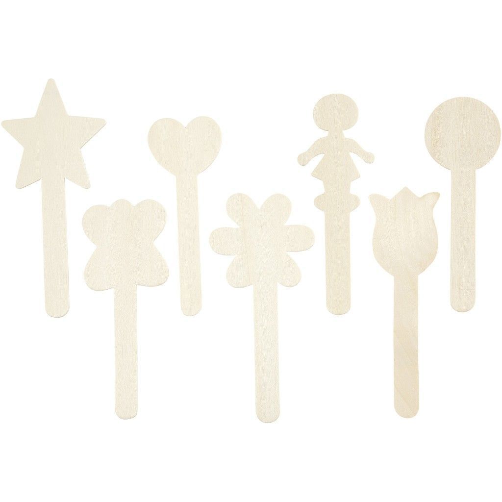 25 x Birch Wood Sticks With Assorted Shaped Heads For Ice Lolly Decoration Crafts 15 cm - Home - Crafts