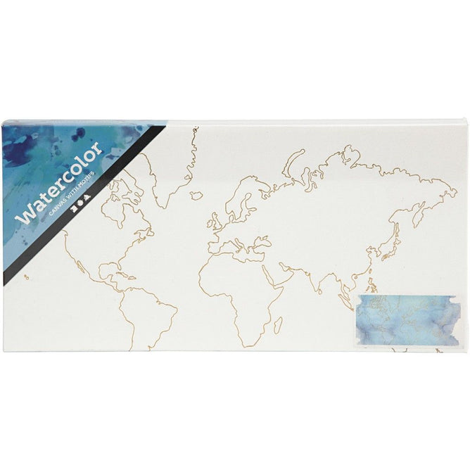 Watercolour White Lacquered Canvas With Gold Foil World Map Motifs Paint 25.4 cm - Hobby & Crafts