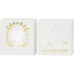 2 x Watercolour White Lacquered Square Canvas With Gold Foil Love Motif To Paint - Hobby & Crafts