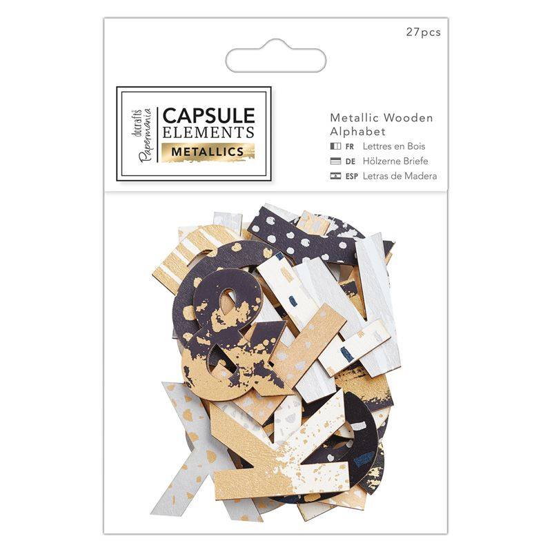 27 x Papermania Metallic Printed Foiled Woooden Alphabet Letters Pack 50mm Scrapbooking Embellishments Crafts - Home - Crafts