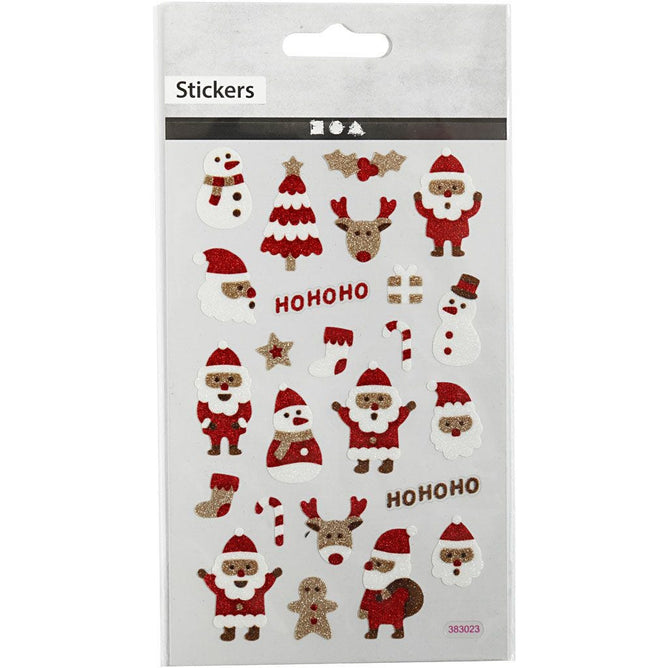 Xmas Glitter Stickers Santas 10x16cm Self-Adhesive Punched Motifs Glittery Film | Greeting Cards Gift Tags