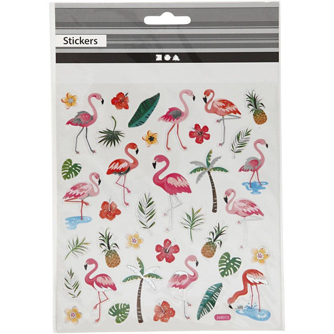 Stickers, sheet 15x16.5cm, approx. 37 pc, flamingo, 1 sheet