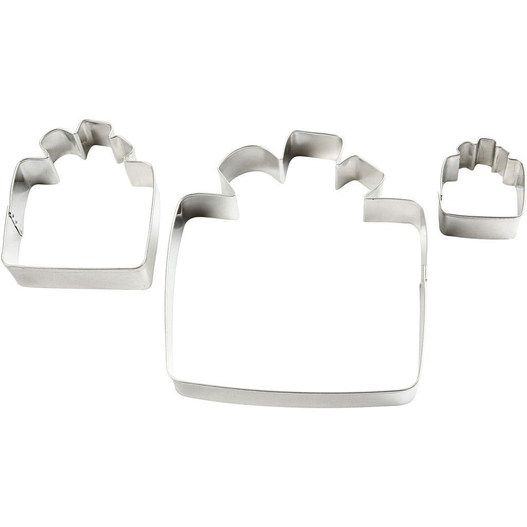 3 x Assorted Size Gift Shaped Metallic Cookie Cutters - Home - Crafts