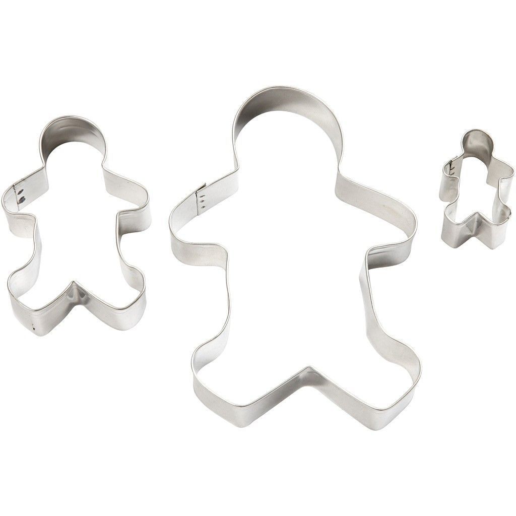3 x Assorted Size Gingerbread Man Shaped Metallic Cookie Cutters Kitchen Accessories - Home - Crafts