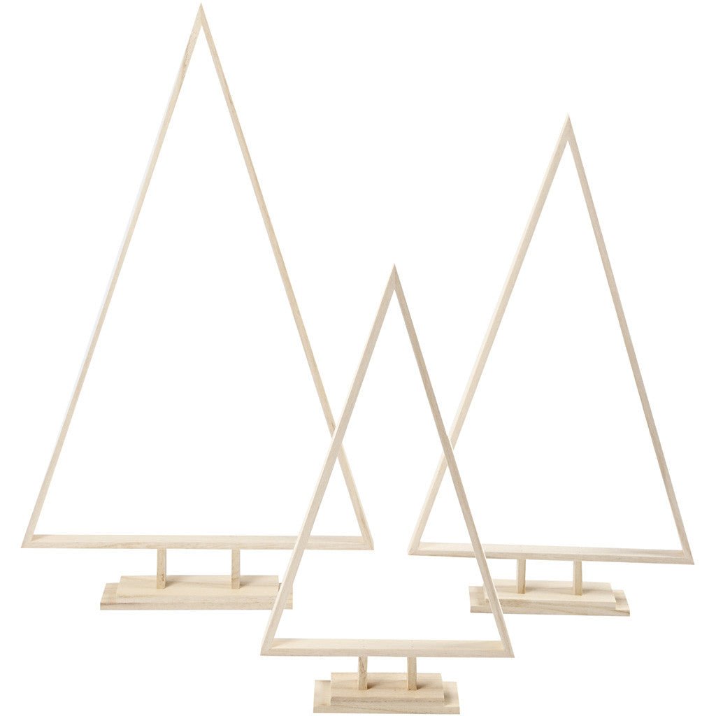 3 x Assorted Size Light Wood Christmas Tree Outlines Decoration Crafts - Home - Crafts
