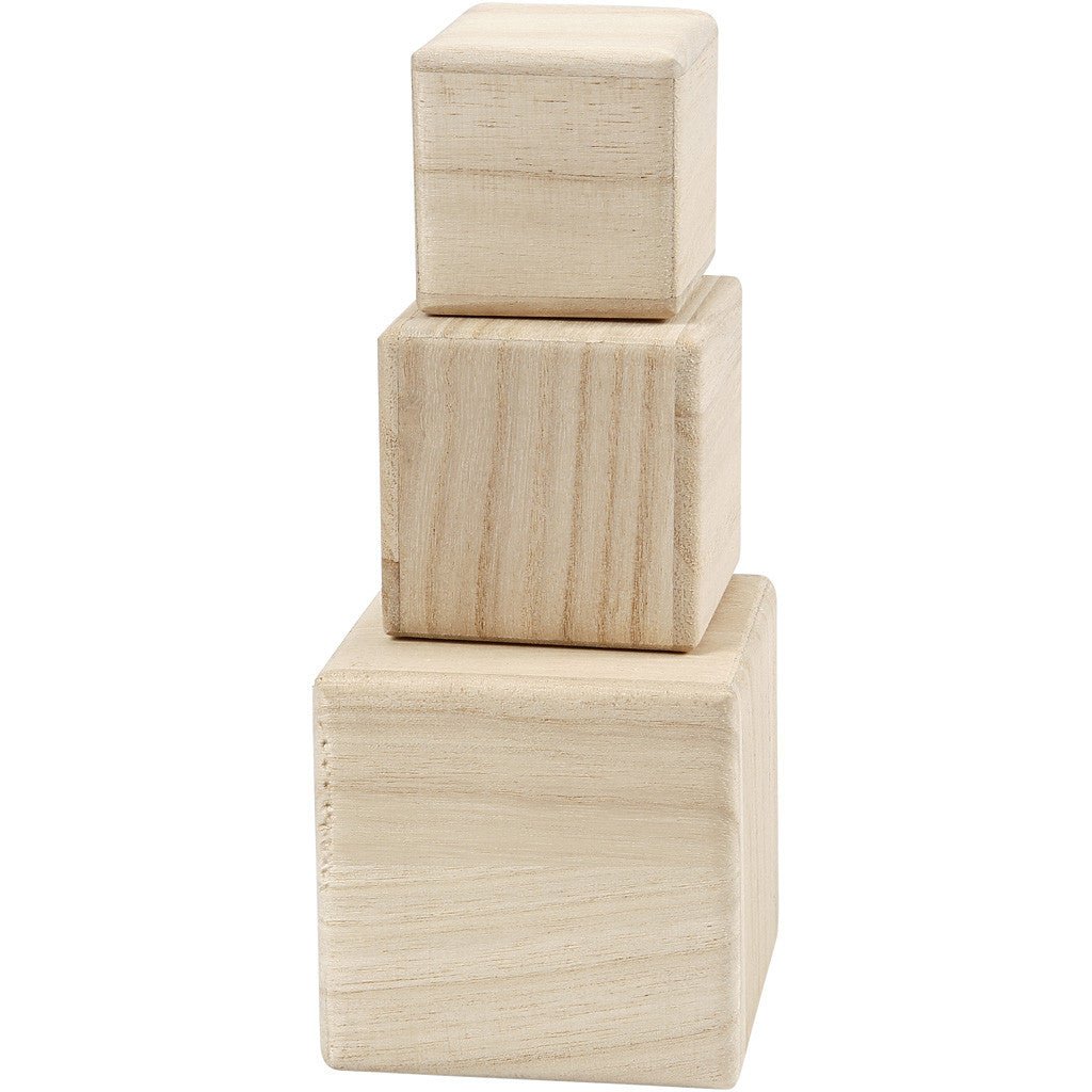 3 x Assorted Size Paulownia Wood Stacking Cubes Decoration Crafts - Home - Crafts