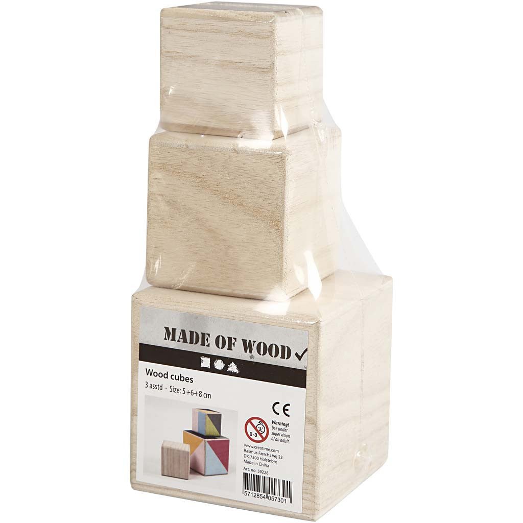 3 x Assorted Size Paulownia Wood Stacking Cubes Decoration Crafts - Home - Crafts