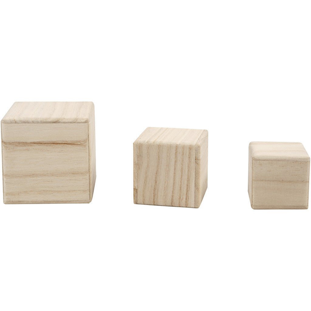 3 x Assorted Size Paulownia Wood Stacking Cubes Decoration Crafts - Home - Crafts