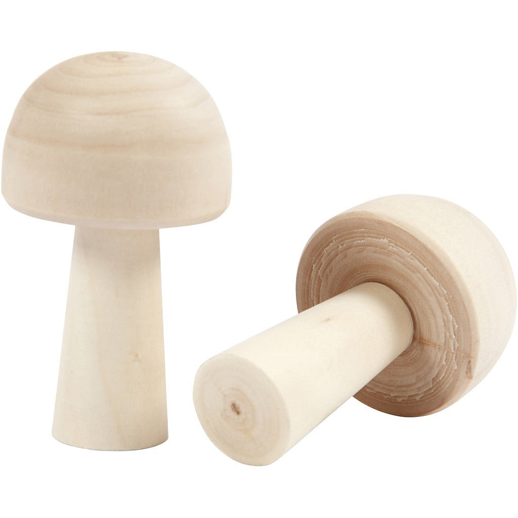 3 x Light Wood Toadstool Mushroom Decoration Crafts H: 5.2 cm D: 2.9 cm - Home - Crafts