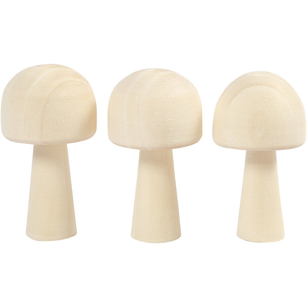 3 x Light Wood Toadstool Mushroom Decoration Crafts H: 5.2 cm D: 2.9 cm - Home - Crafts