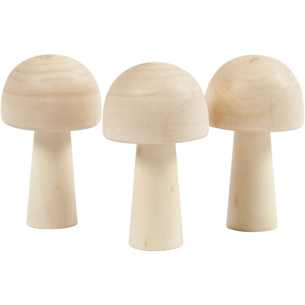 3 x Light Wood Toadstool Mushroom Decoration Crafts H: 5.2 cm D: 2.9 cm - Home - Crafts