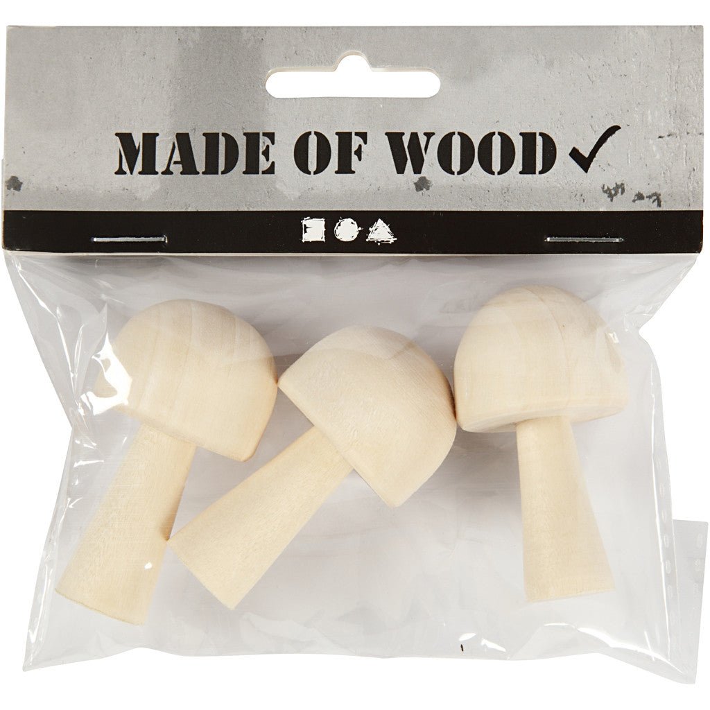 3 x Light Wood Toadstool Mushroom Decoration Crafts H: 5.2 cm D: 2.9 cm - Home - Crafts
