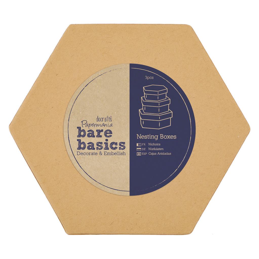 3 x Papermania Bare Basics Nesting Boxes Hexagonal Shaped Assorted Sizes Crafts - Home - Crafts