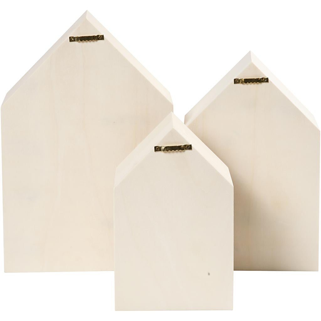 3 x Plywood Light Wood Storage Boxes With Metal Hanger Home Decor Crafts 10cm - Home - Crafts