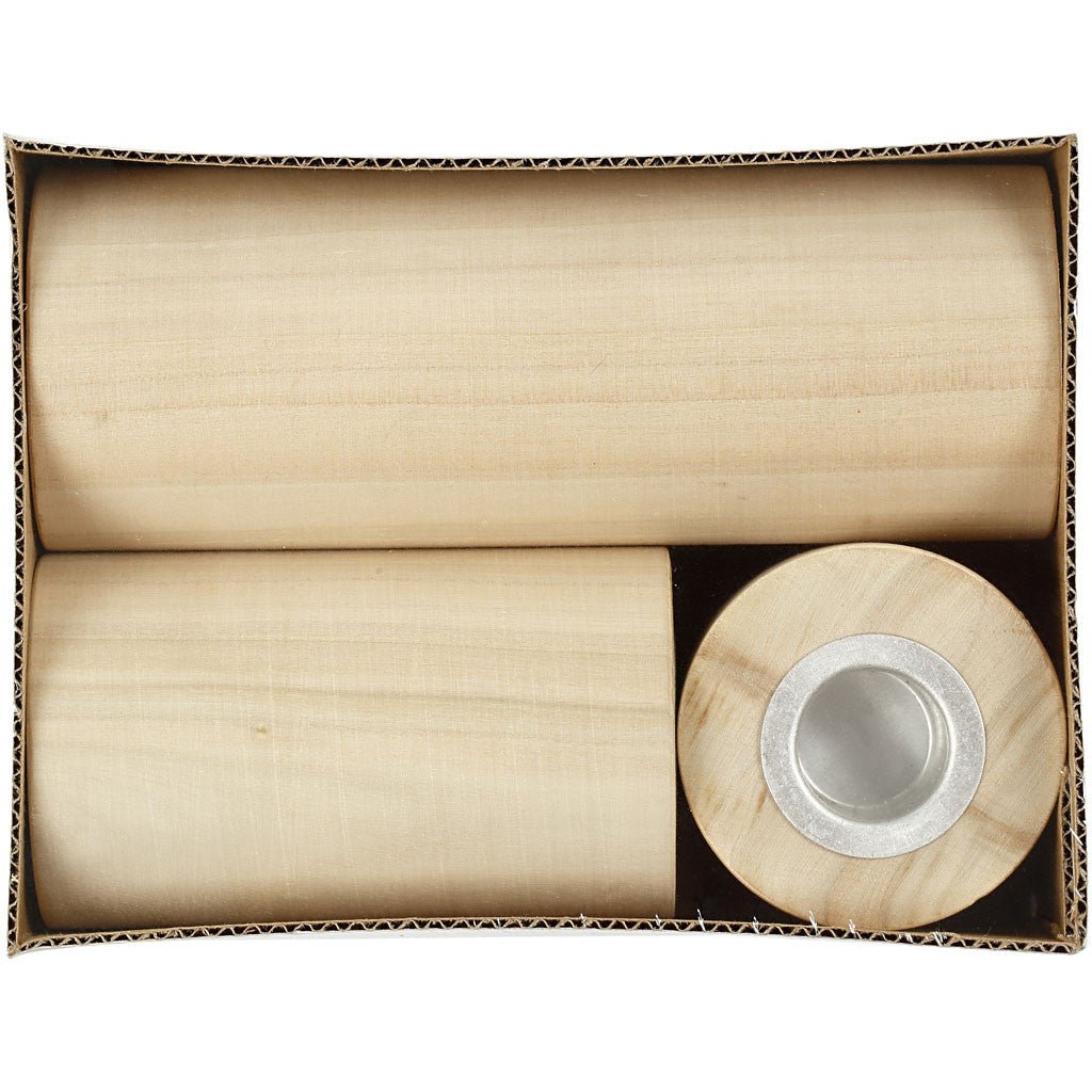3 x Poplar Wood Cylindrical Candlesticks With Metal Holders Home Decoration Crafts D: 2.3 cm - Home - Crafts