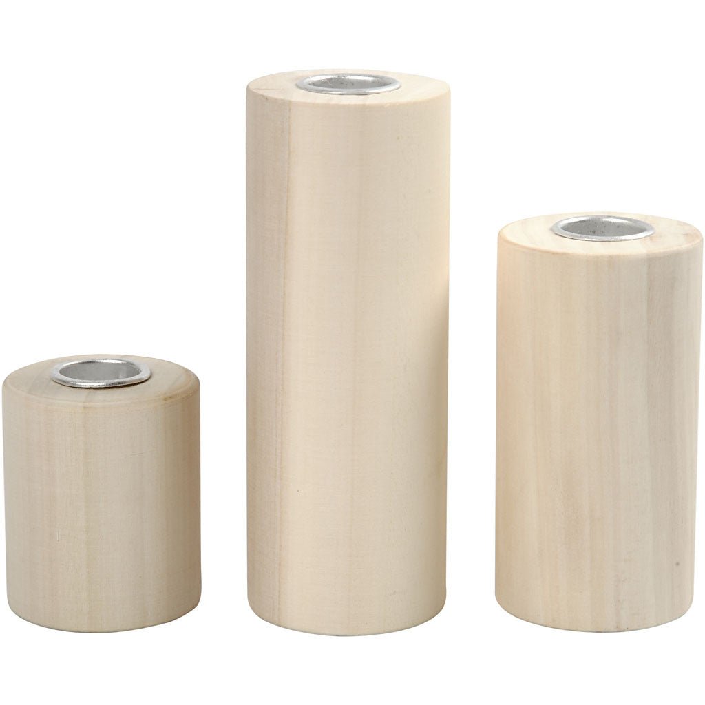 3 x Poplar Wood Cylindrical Candlesticks With Metal Holders Home Decoration Crafts D: 2.3 cm - Home - Crafts